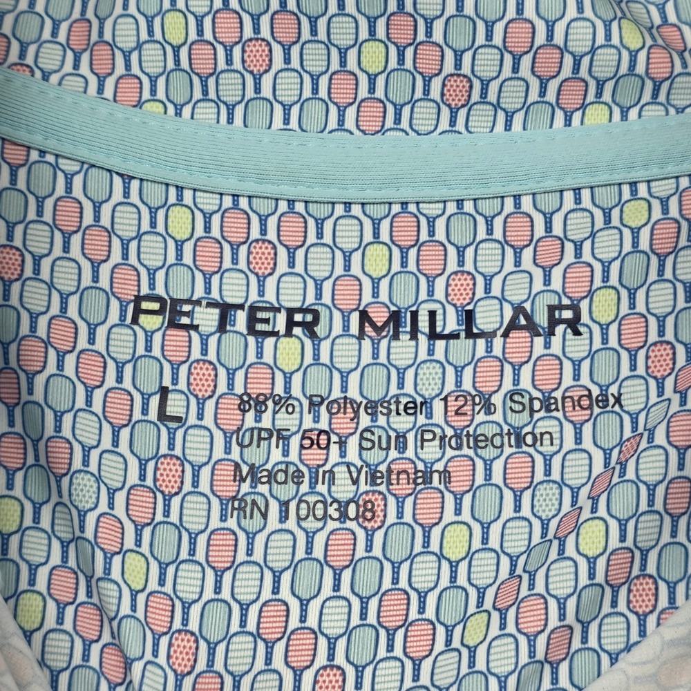 Peter Millar Mens Large Pickleball Print Print Quarter Zip Pullover UPF 50+ Blue - Picture 3 of 6